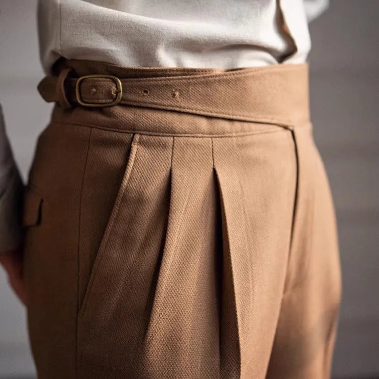 Men's high waist straight leg casual trousers in polyester available in multiple colours and sizes