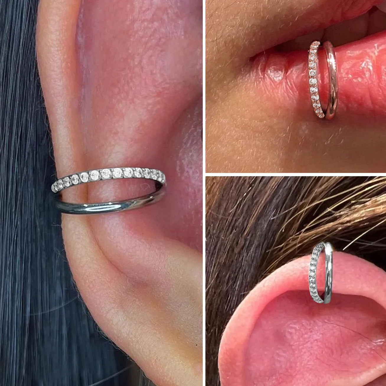 F136 titanium alloy nose ring body jewellery showing available sizes and colour finish options