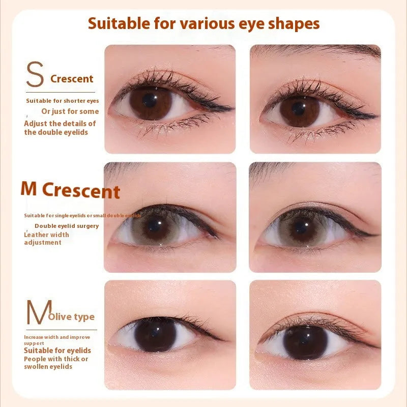 Roll of 120 invisible lace double eyelid stickers in crescent or olive shapes.