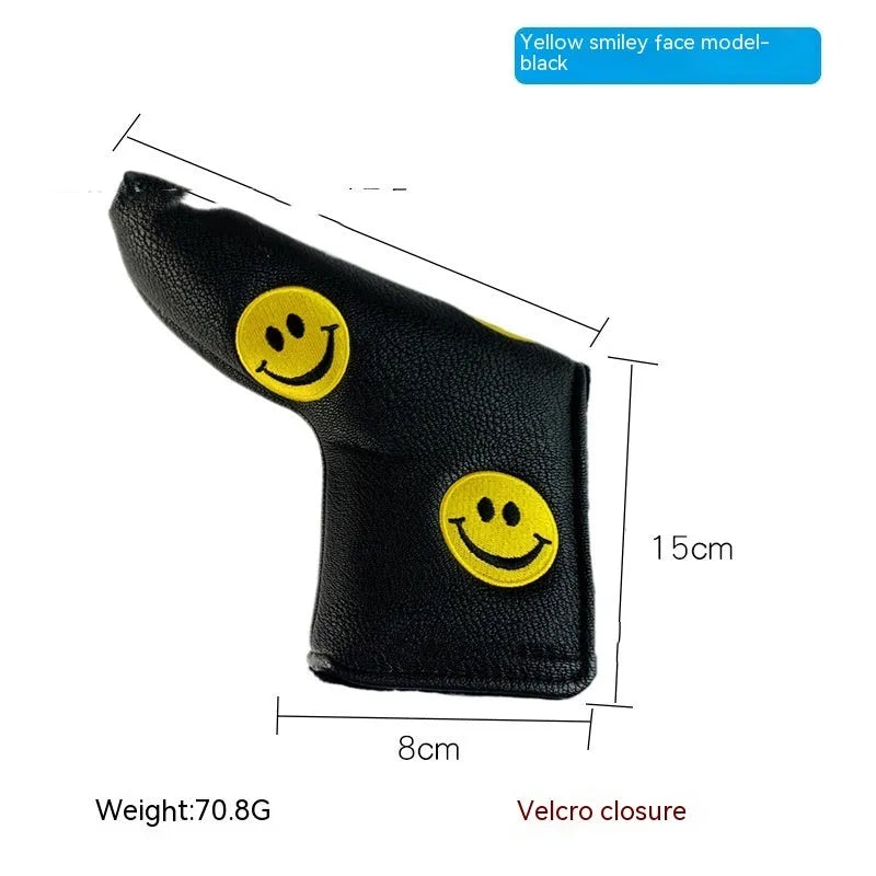 Golf putter headcover sleeve in a novelty design, showing PU fabric and fleece lining.