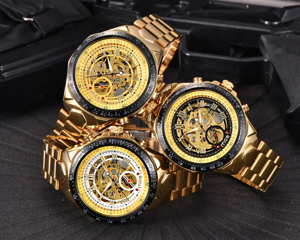 MCE men's explosion-proof mechanical watch on wrist, showing multiple colour options.
