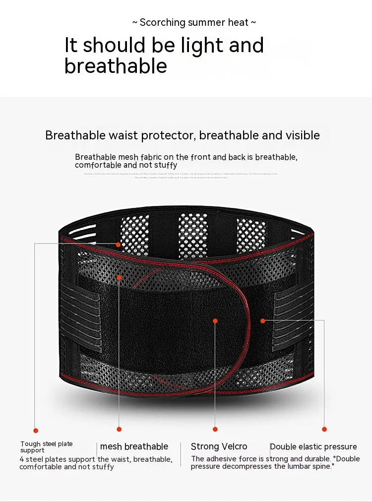 Black sports waist support with steel plate decompression for lumbar protection during fitness activities