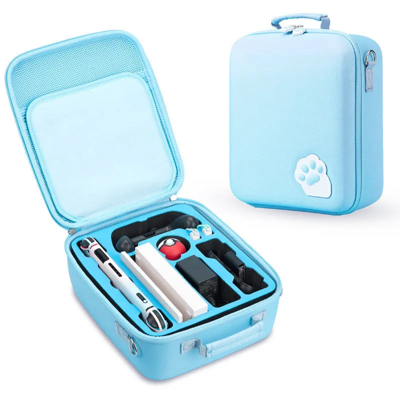 Nintendo Switch storage bag with game cartridge compartments and diagonal shoulder strap