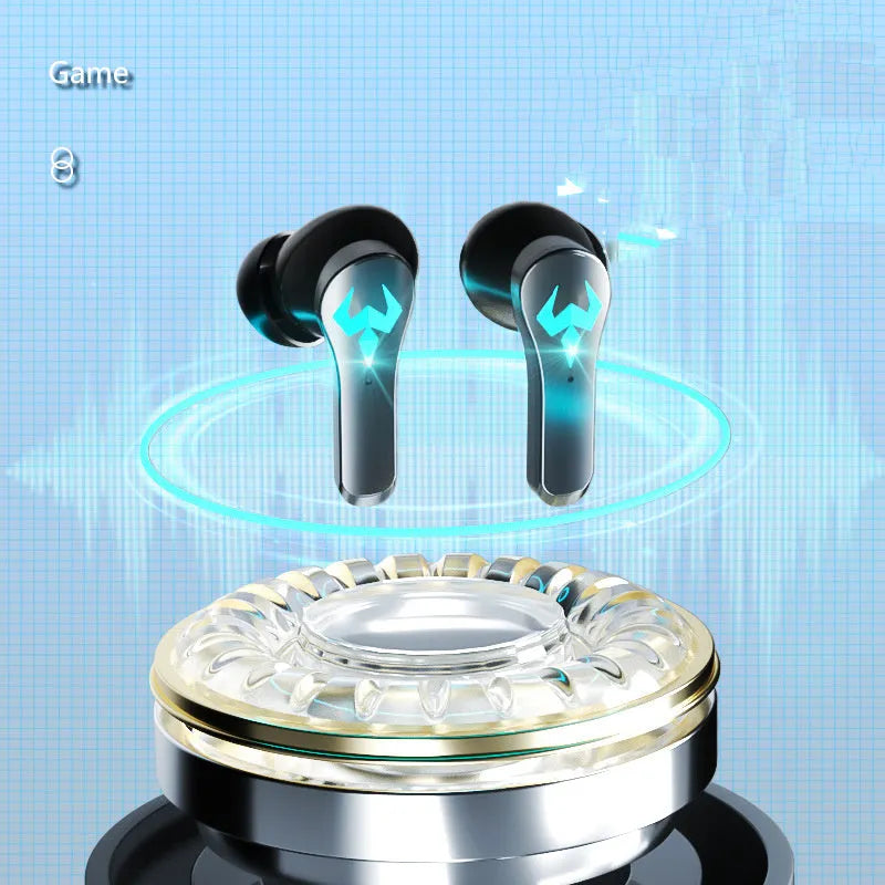 Black wireless Bluetooth 5.0 stereo headset with in-ear noise-cancelling design