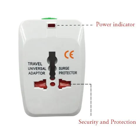 Universal travel plug converter showing compact design with conversion pins for international sockets