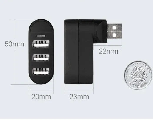Black and white 4-port USB 2.0 hub with individual power switches for each port