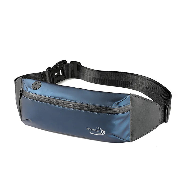 Men's blue waterproof waist bag made from Oxford polyester fabric for sports activities