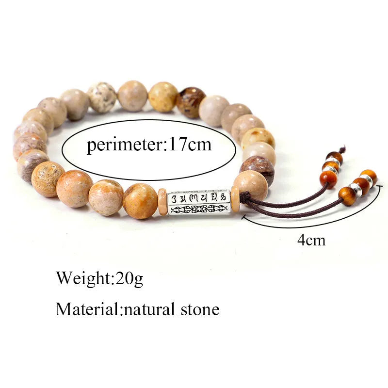 Handmade stone bead bracelet with natural wood colour and European American retro design