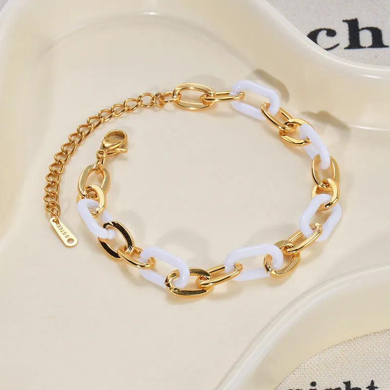 Stainless steel resin bracelet with double layers loving heart design for women