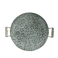 Round wrought iron storage tray set showing large and small sizes in European style