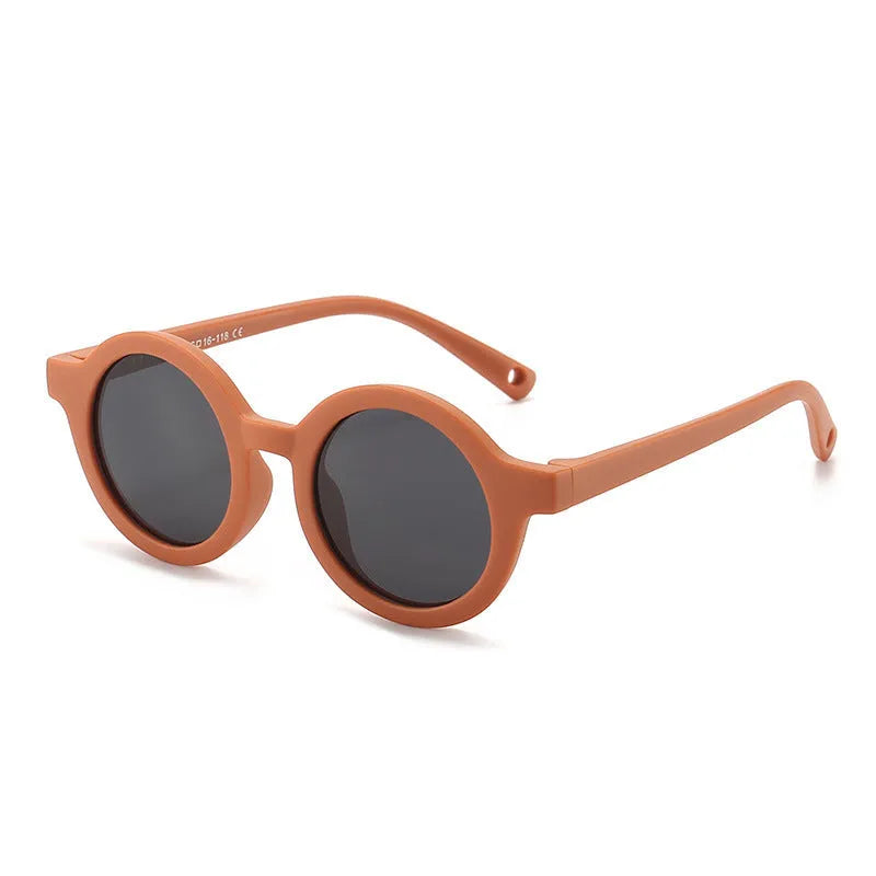 Children's round frame silicone sunglasses with UV400 protection for 0-3 year olds in multiple colour options