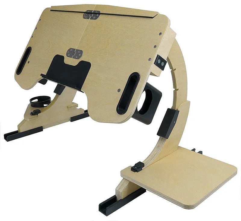 Adjustable wooden folding computer table in white maple colour for laptop use in bed