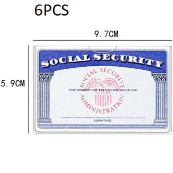 Transparent PVC card holder protecting a social security card, shown alongside a student ID.