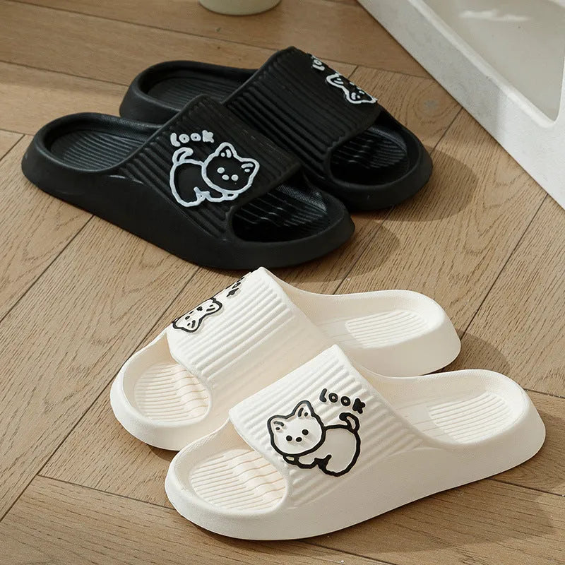 Women's thick platform slippers with cat design in various colours, made from EVA material