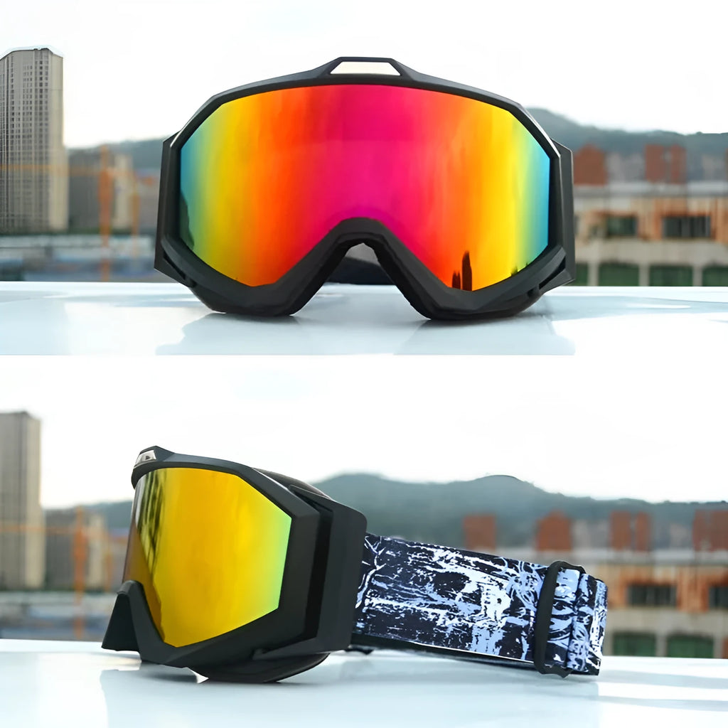 Double-layer anti-fog motorcycle goggles with TPU frame in a choice of five colour and lens combinations.