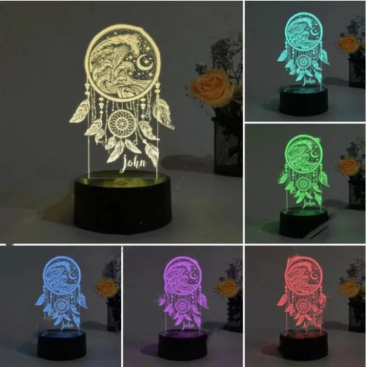 Custom modern acrylic dream catcher night light with remote control on a table
