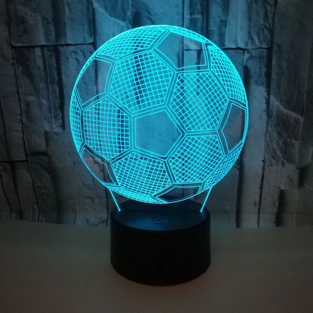 3D football night light showing colour changing display with touch controls and USB cable