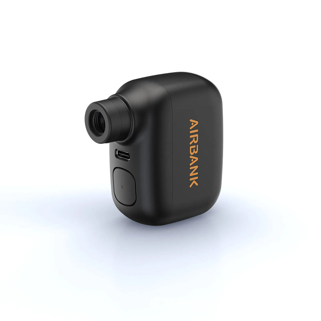 AS100 black electric bicycle pump with USB charging cable and waterproof bag