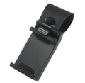 Black universal clip mount holding a mobile phone on a car steering wheel