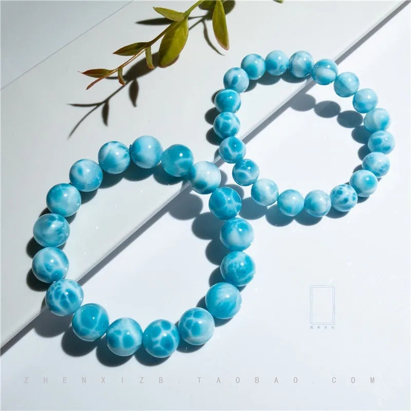A blue sea-pattern stone and pearl bodhi bracelet in Maillard style, shown in various sizes from 6mm to 14mm.