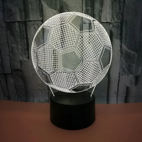 3D football night light showing colour changing display with touch controls and USB cable