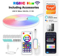 3-metre long flexible RGB neon LED light strip with remote control, showing colour-changing effects.