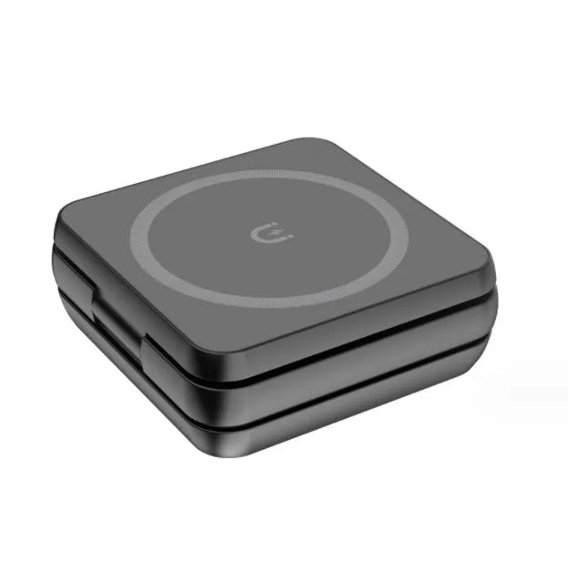 Three-in-one desktop wireless charging bracket for Apple, Samsung and Google Pixel devices with folding design