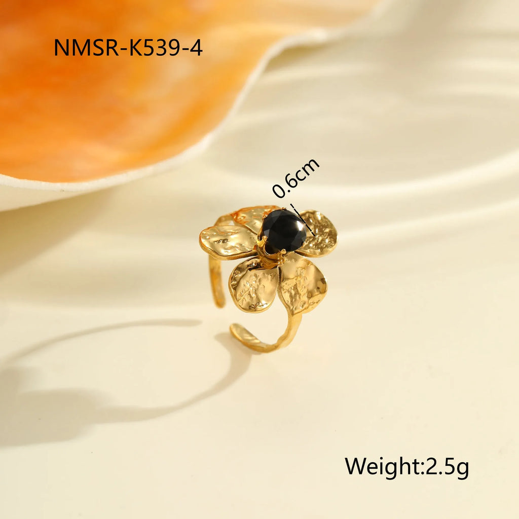 Open mouth geometric titanium steel ring with zircon stones, free size adjustable jewellery