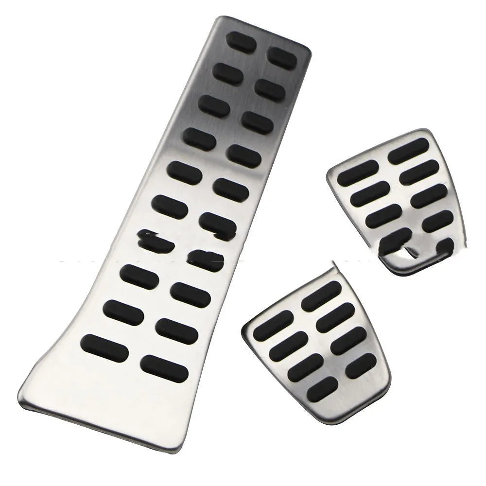 Stainless steel accelerator pedal cover set for Hyundai Tucson and Kia K5 showing automatic and manual variants