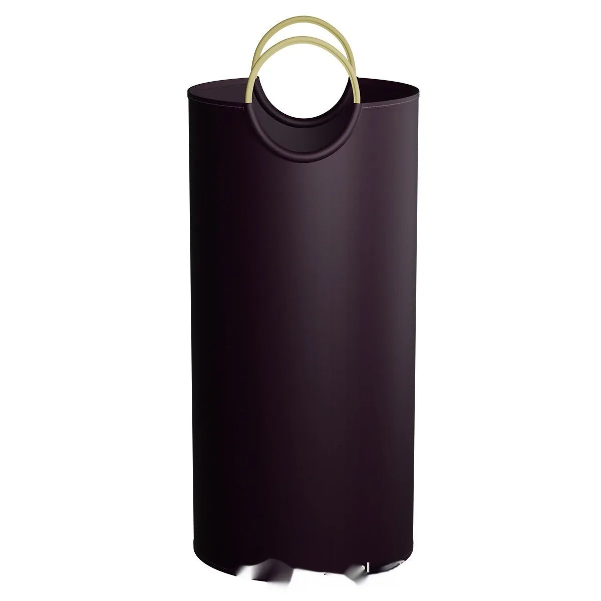 Portable round blue patterned trash can with white bag, 38cm wide and 72cm tall.
