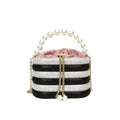 Women's retro pearl beaded crossbody bag in soft PU with round shape and single shoulder strap