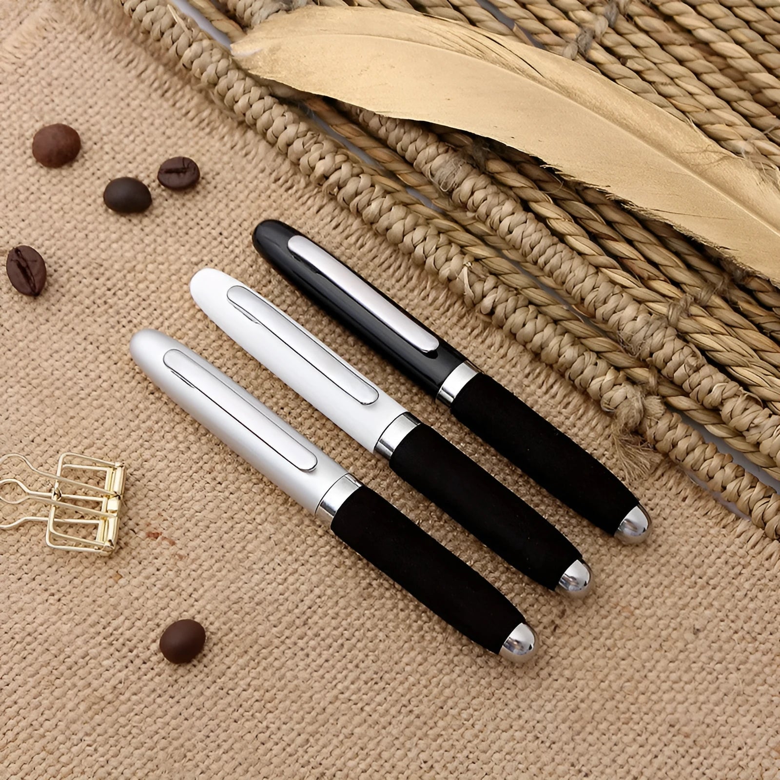 EVA metal cap mini ballpoint pen with 1.0mm bullet tip showing seven colour options