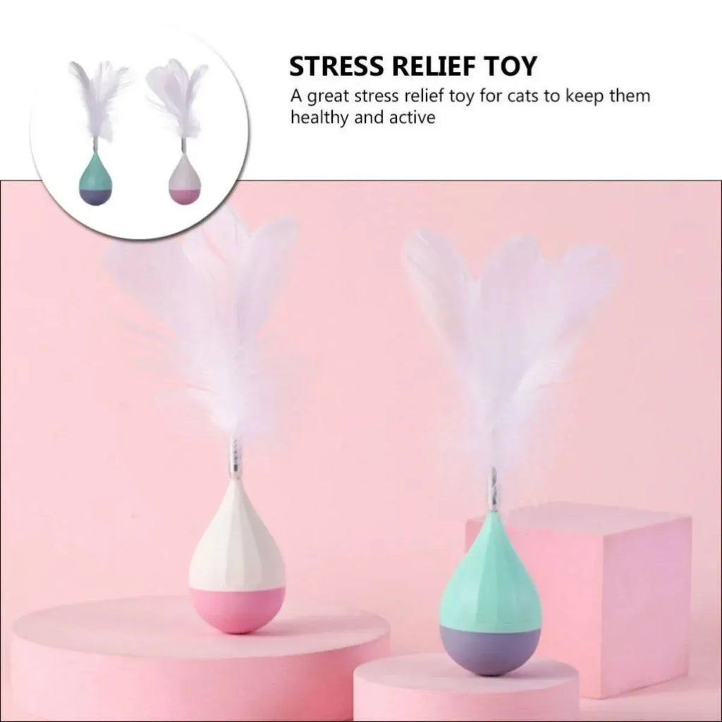 Green and pink feather tumbler cat toy with aluminium alloy frame and self-healing design
