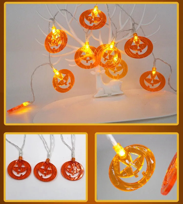 Halloween string lights with LED pumpkin, ghost, and bat decorations on a 1.2m wire.