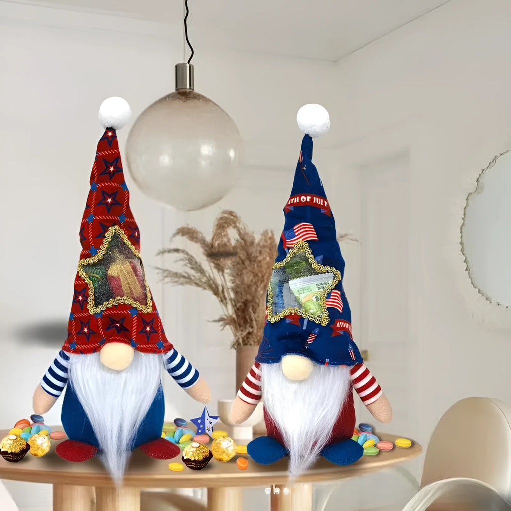 Pair of faceless cloth baby doll ornaments in suit style, for festive decoration.