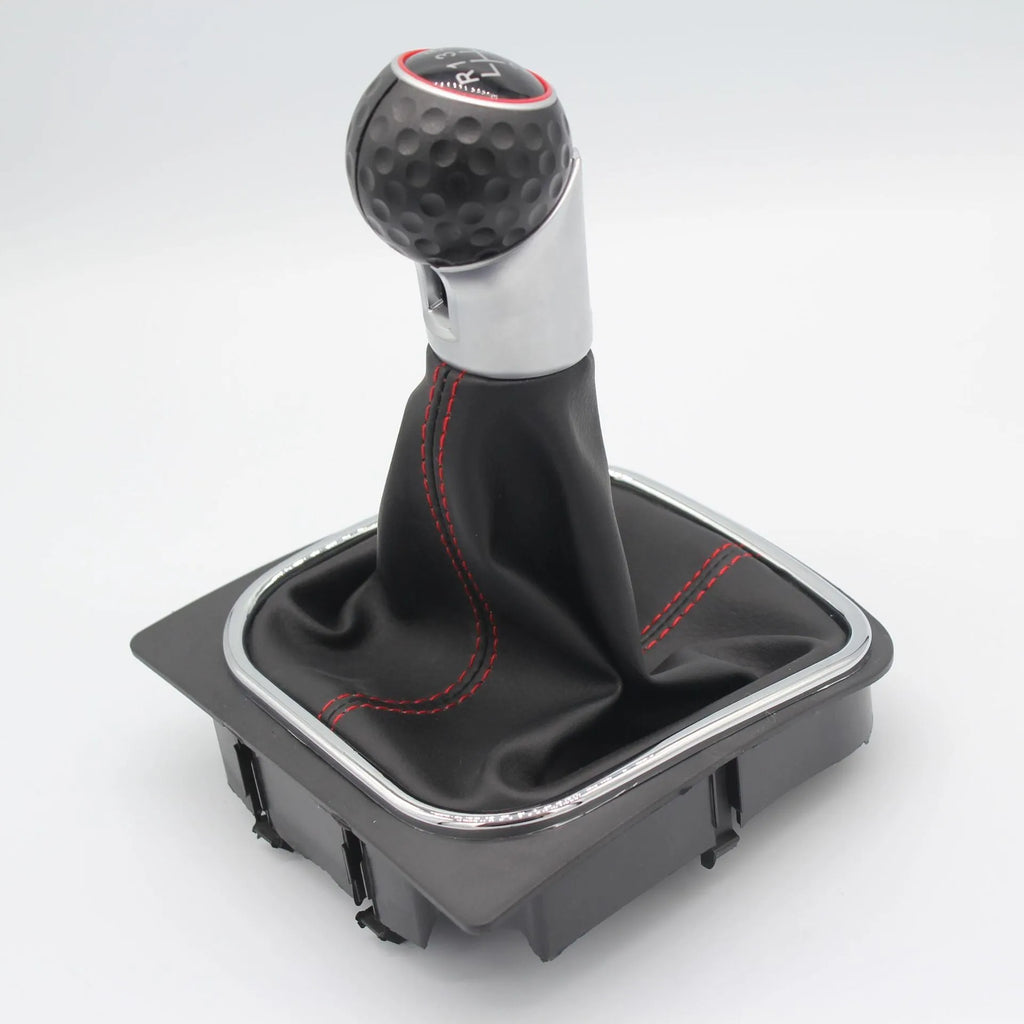 Leather manual gear shift knob for Volkswagen Golf models 5, 6, and 7 on a car gear lever.
