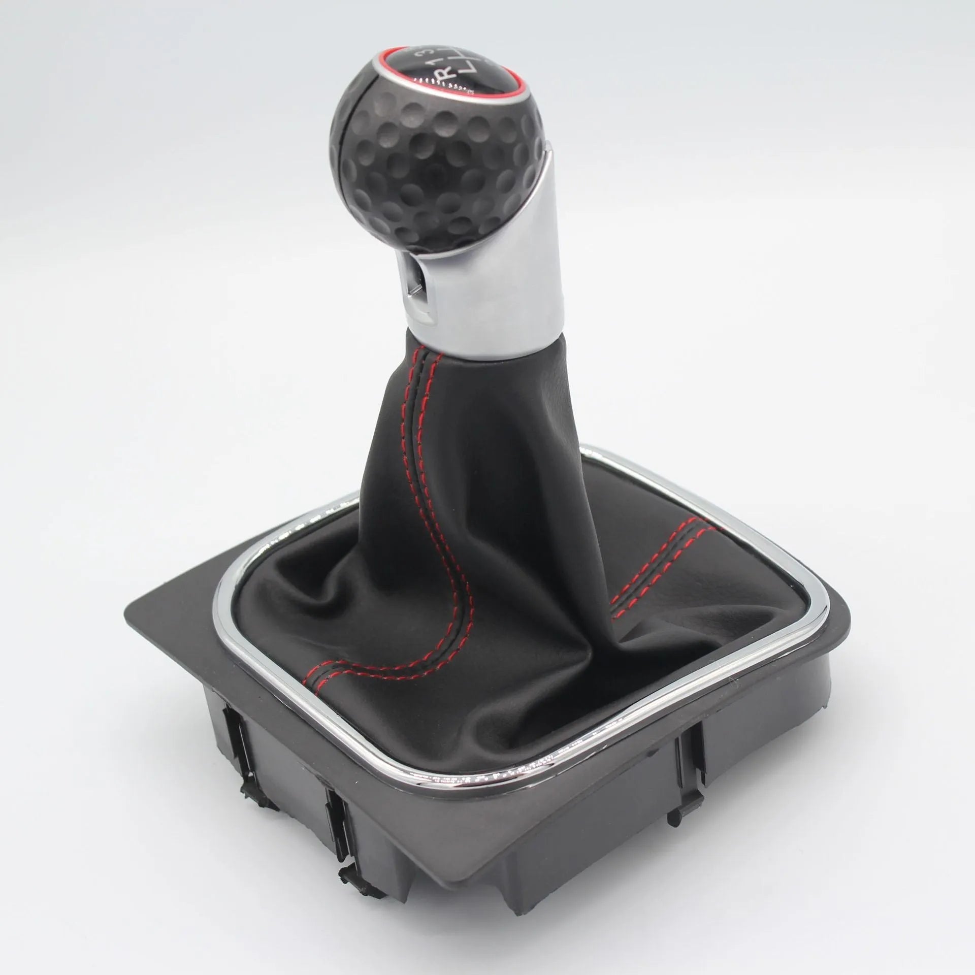 Leather manual gear shift knob for Volkswagen Golf models 5, 6, and 7 on a car gear lever.