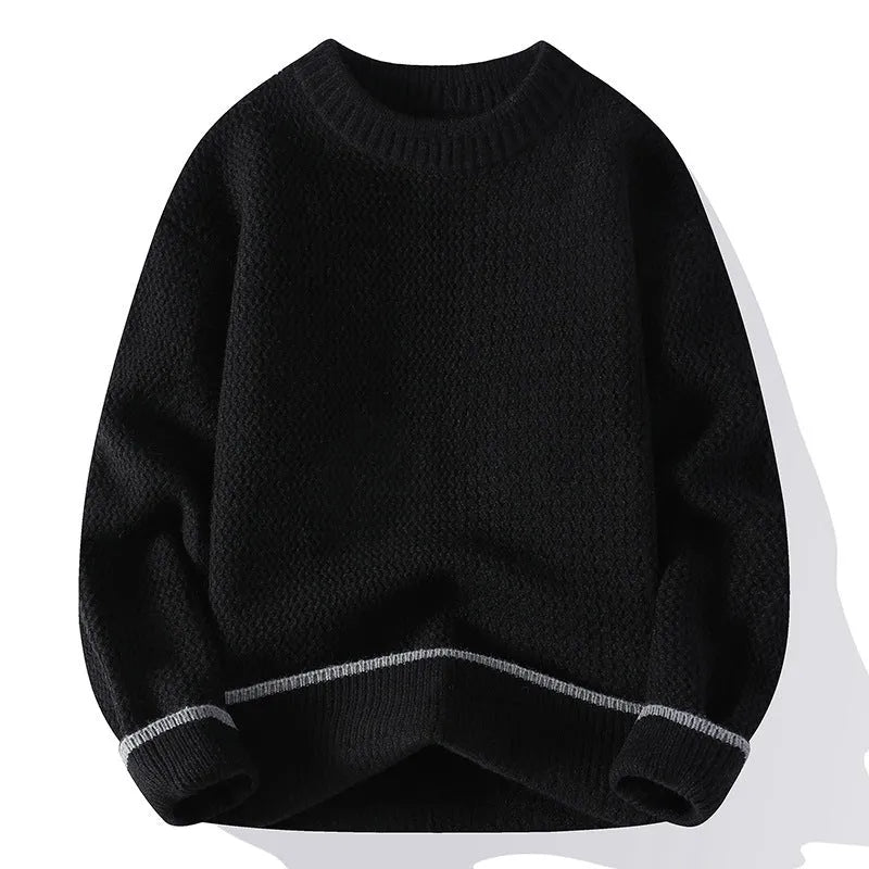 Men's loose fit round neck casual sweater in chemical fibre blend fabric