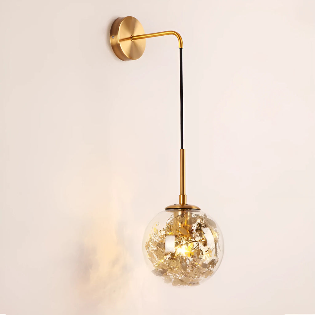 Modern glass bedside wall lamp in Golden Flower finish with LED lighting, 20cm size