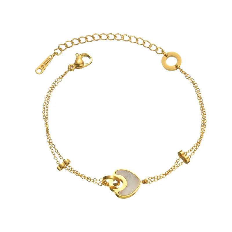 Stainless steel resin bracelet with double layers loving heart design for women