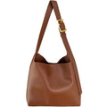 Two women's fashion shoulder bags: black with ribbon and brown with packet designs showing swing thread details