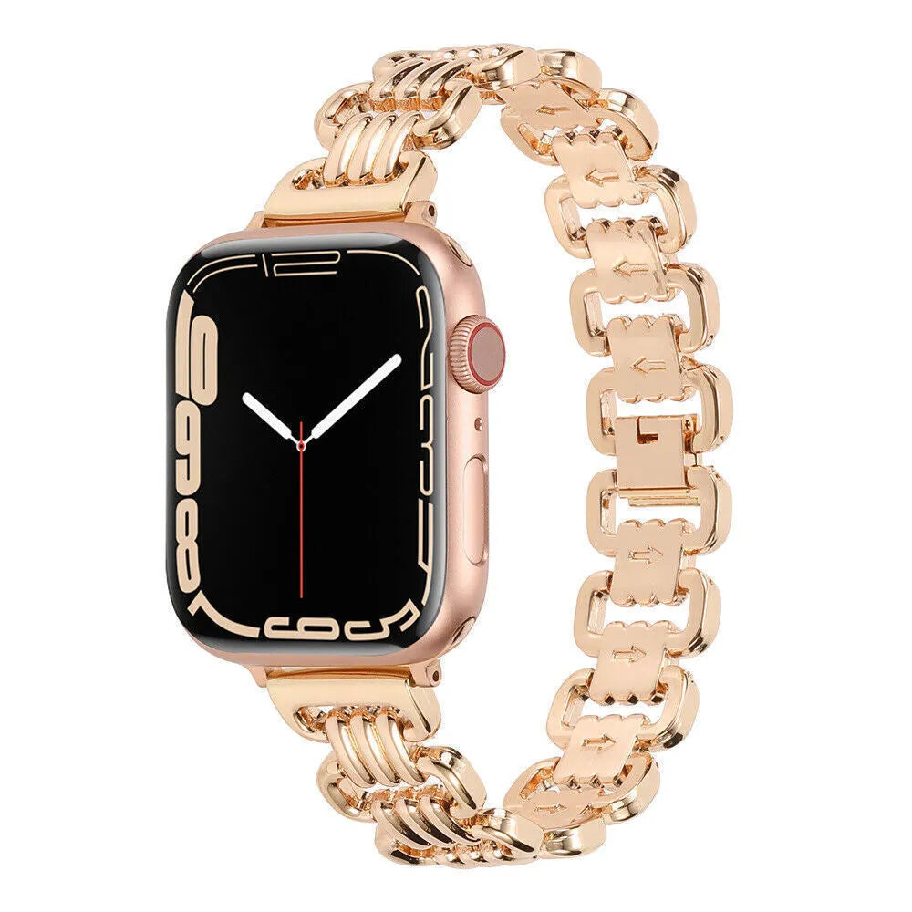 Alloy metal Apple Watch bracelet in silver, black, gold, rose gold, and Starlight colour options