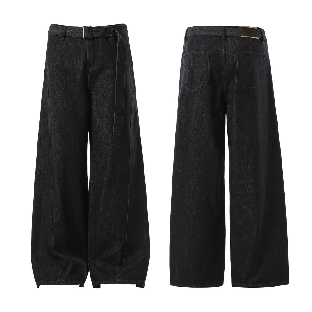 Black high waist straight leg women's jeans made from cotton denim on a model.