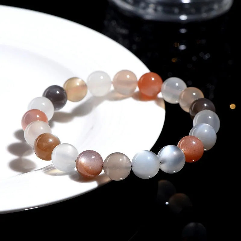 Natural colourful moonlight moonstone bracelet with 8mm beads in single circle unisex design