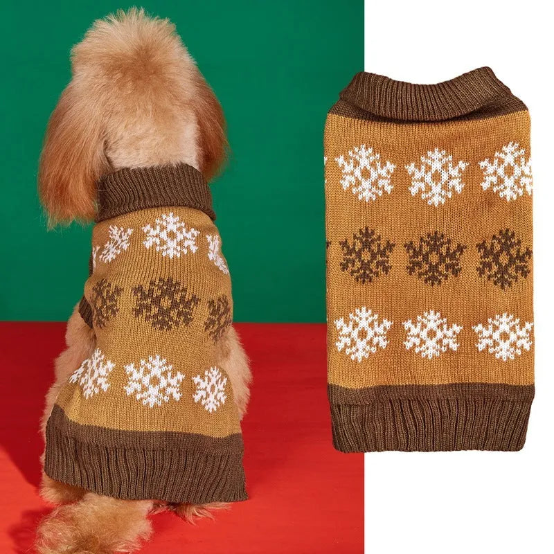 Grey and dark brown knitted acrylic Christmas dog sweater for seasonal pet parties