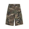 Men's retro patch ripped camouflage cropped jeans in loose casual straight leg style