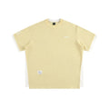 Retro alphabet embroidered waffle knit T-shirt in loose fit, shown in navy blue.