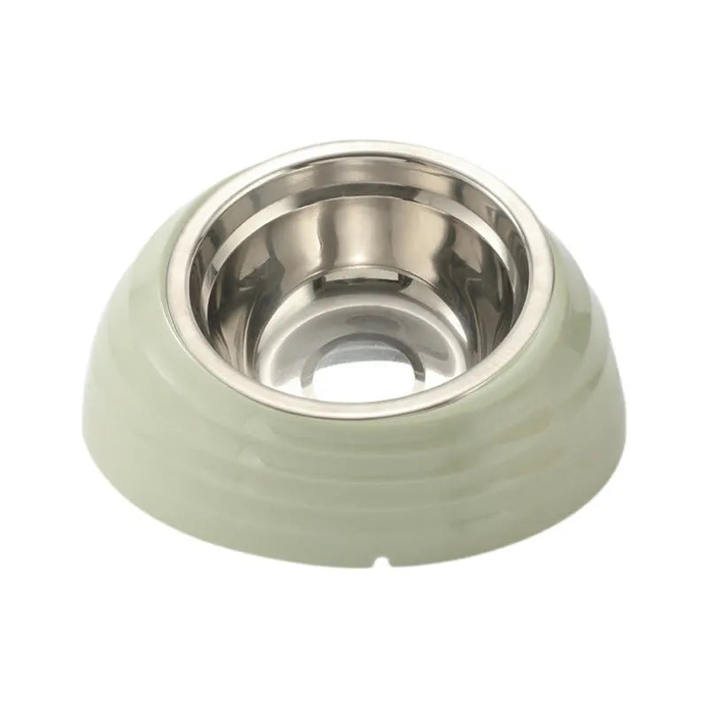 Plastic cat bowl feeder in beige, brown, or light green colour options.