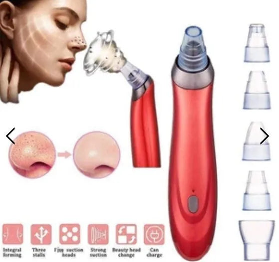Electric blackhead remover tool with multiple nozzle attachments in black colour option