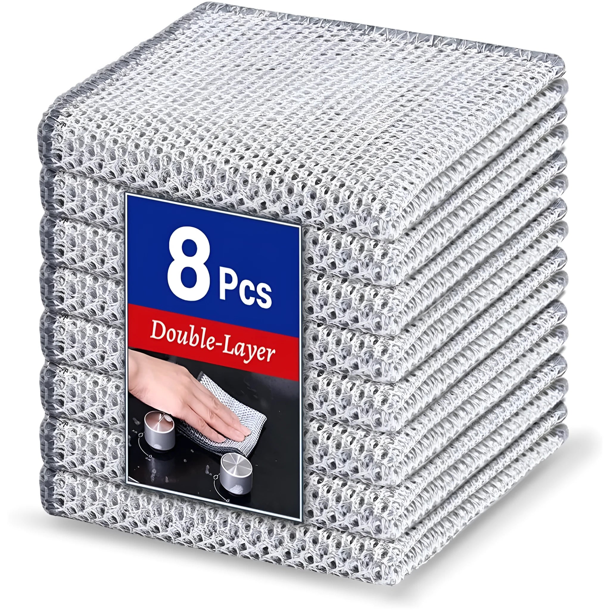 Silver silk rag cleaning cloth with steel wire ball construction for kitchen pots and bowls